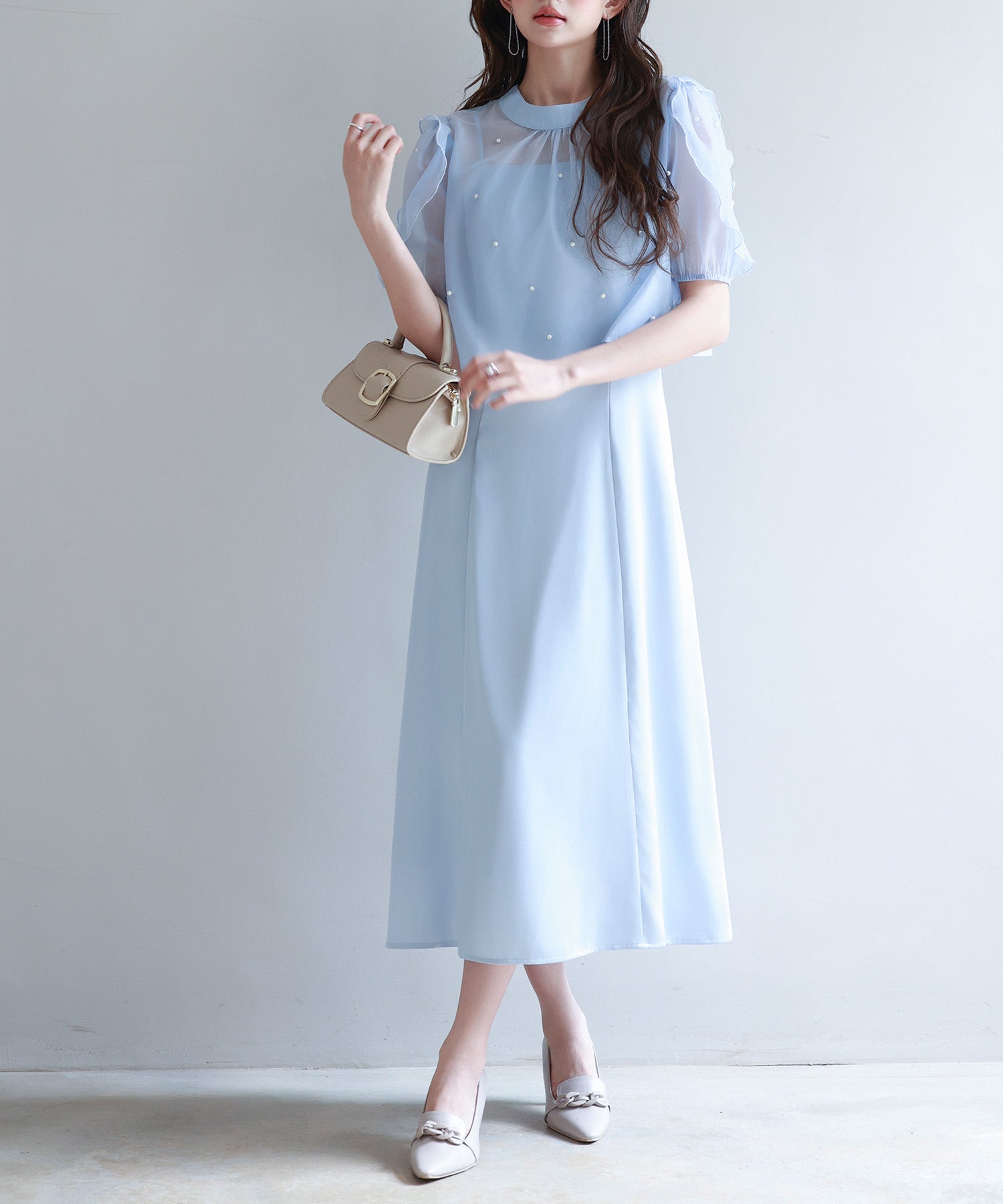 前後2way】キャミワンピースとブラウス2点セットsdp0273 ブルー