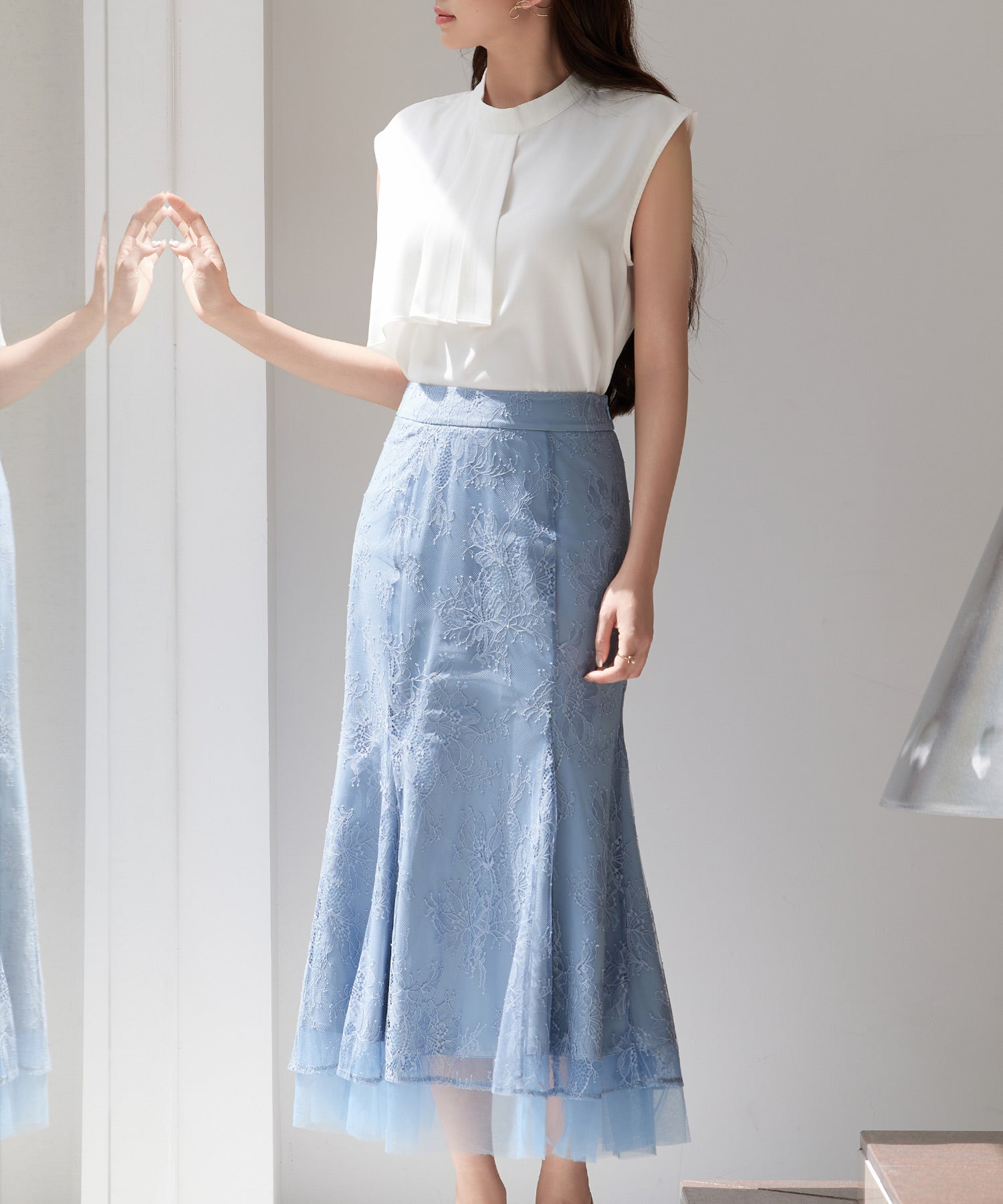 総レースマーメイドロングスカートsdp0308 ブルーグレー – [公式