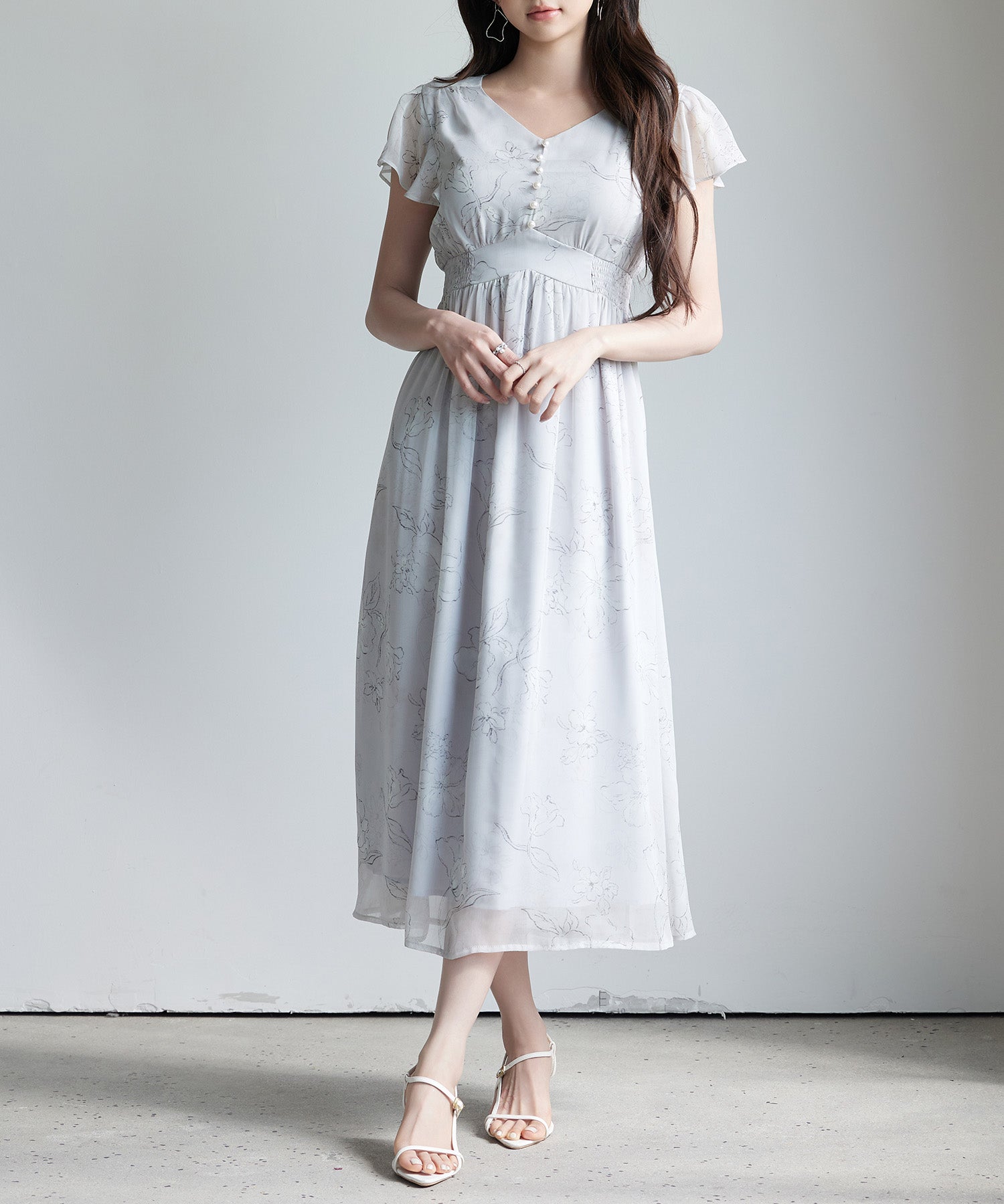 ふんわり花柄シフォンロングワンピースsdp0311 グレー – [公式