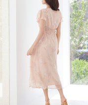 ふんわり花柄シフォンロングワンピース ｜ 全2色 × 3サイズ