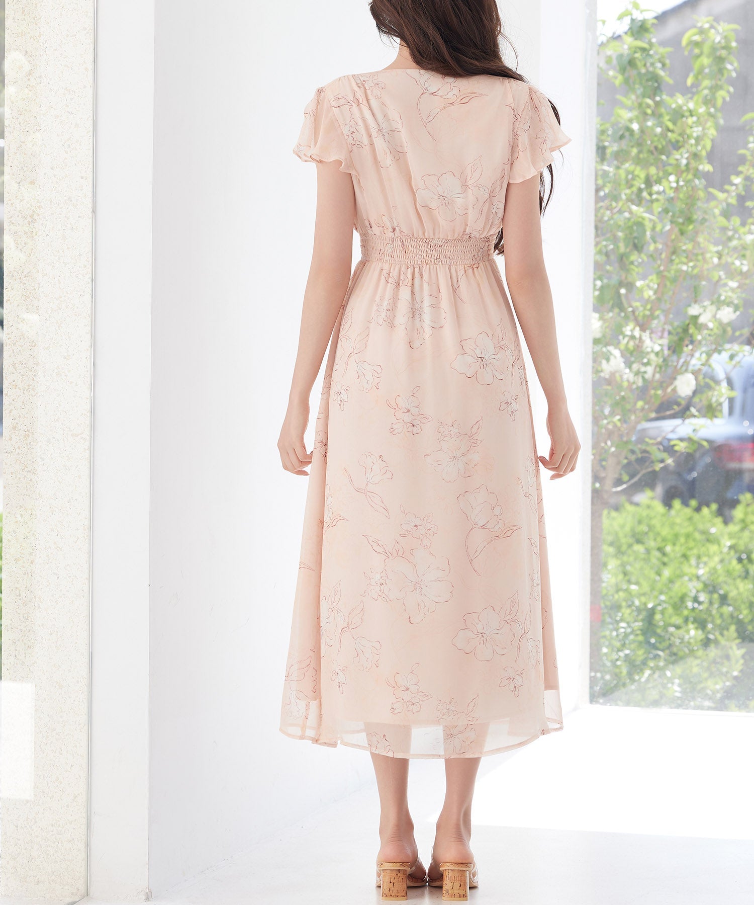 ふんわり花柄シフォンロングワンピース ｜ 全2色 × 3サイズ