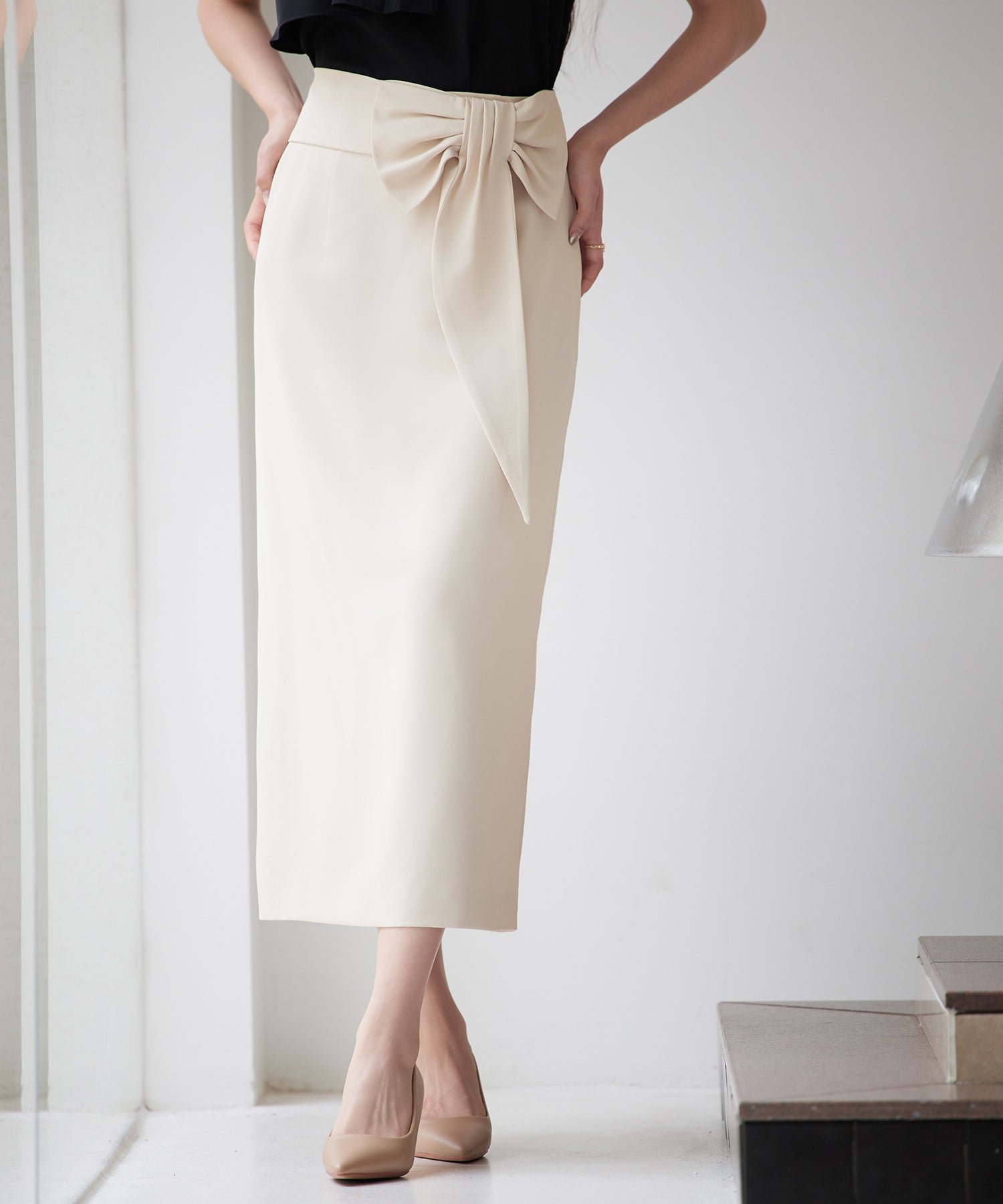 ビッグリボンロングタイトスカートsdp0312 ベージュ – [公式]SAISON DE