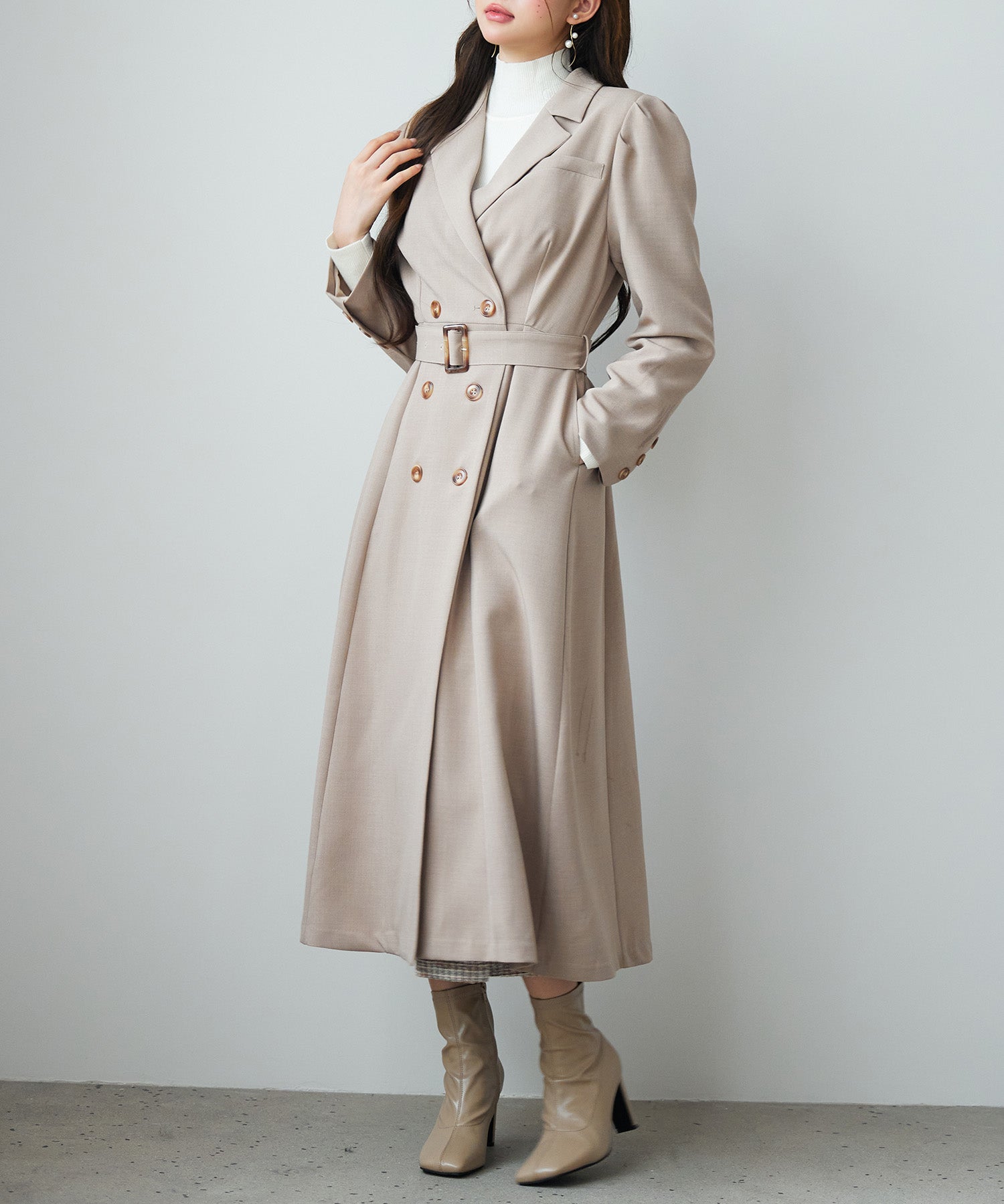 テーラードダブルブレストロングトレンチコートsdp0316 ベージュ