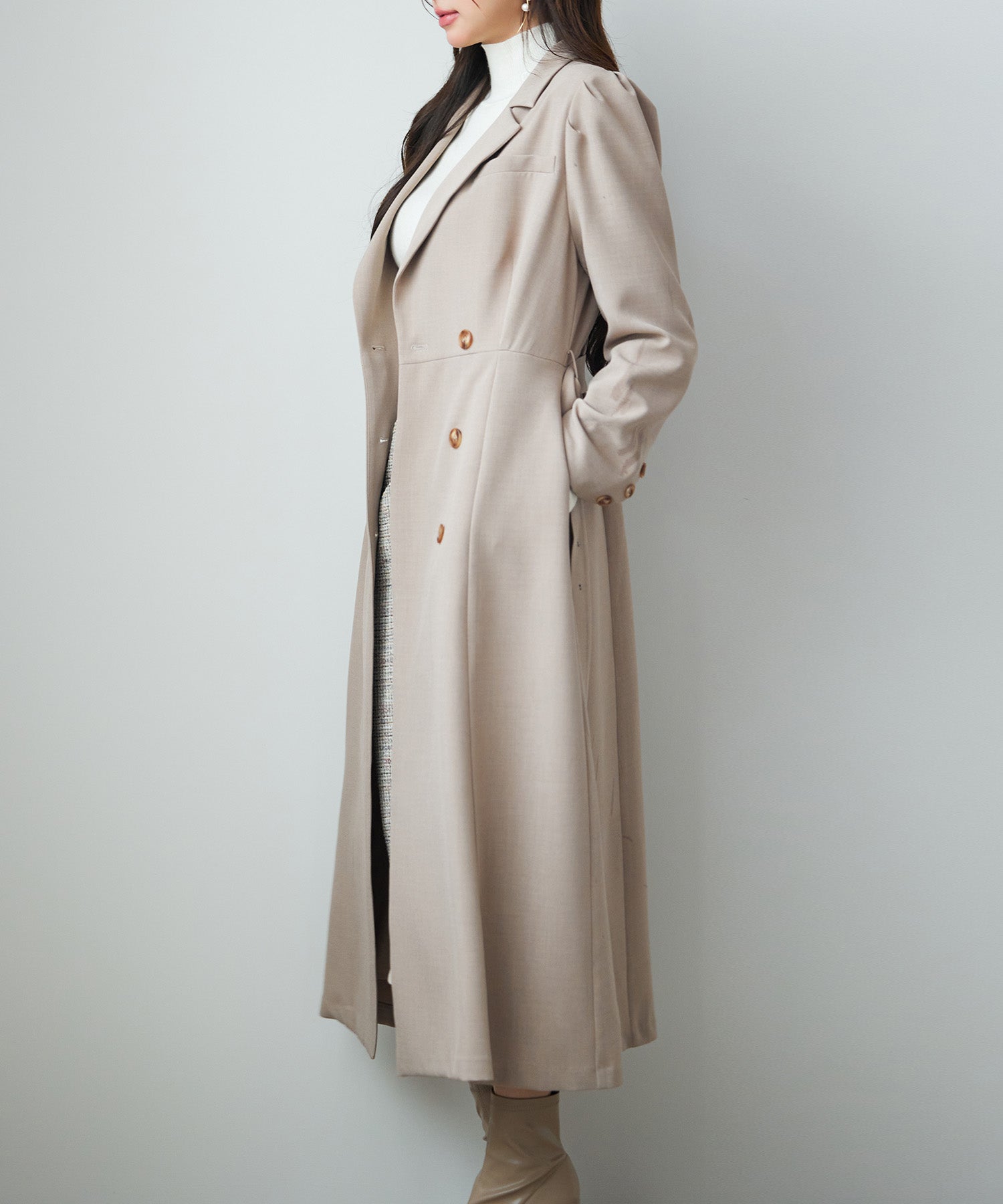 テーラードダブルブレストロングトレンチコートsdp0316 ベージュ
