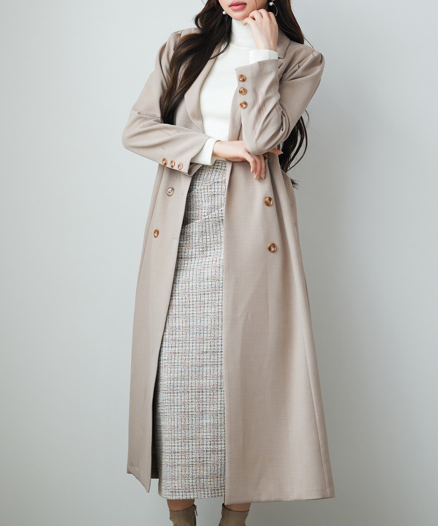 テーラードダブルブレストロングトレンチコートsdp0316 ベージュ