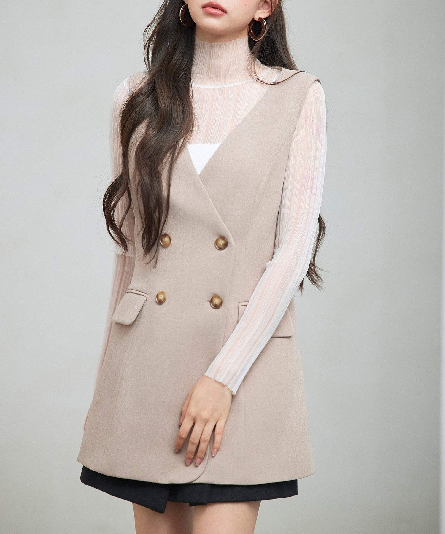 ノーカラーダブルブレストベストsdp0317 ベージュ – [公式]SAISON DE