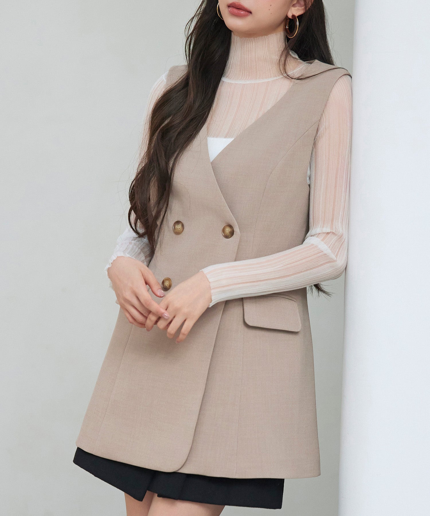 ノーカラーダブルブレストベストsdp0317 ベージュ – [公式]SAISON DE