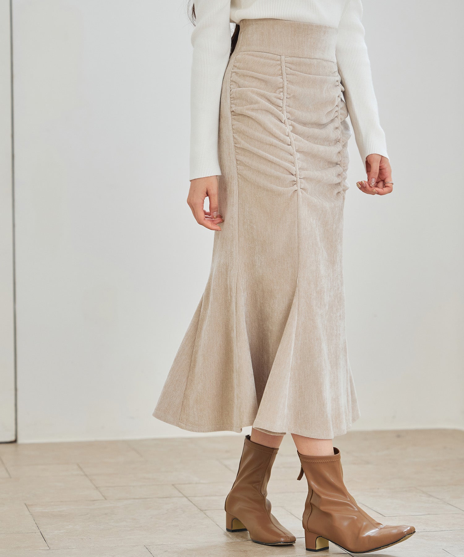 シャーリングハイウエストマーメイドスカート sdp0321 ベージュ