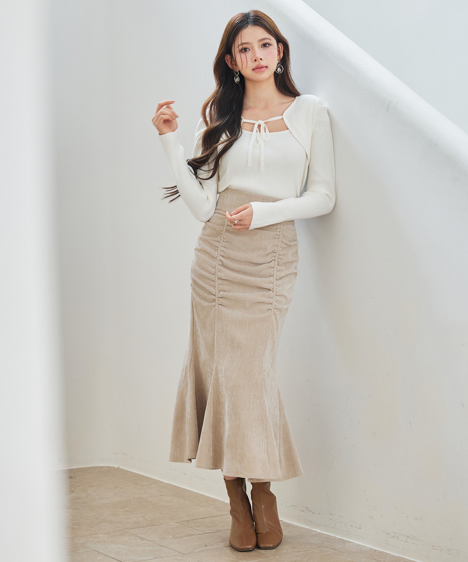 シャーリングハイウエストマーメイドスカート sdp0321 ベージュ