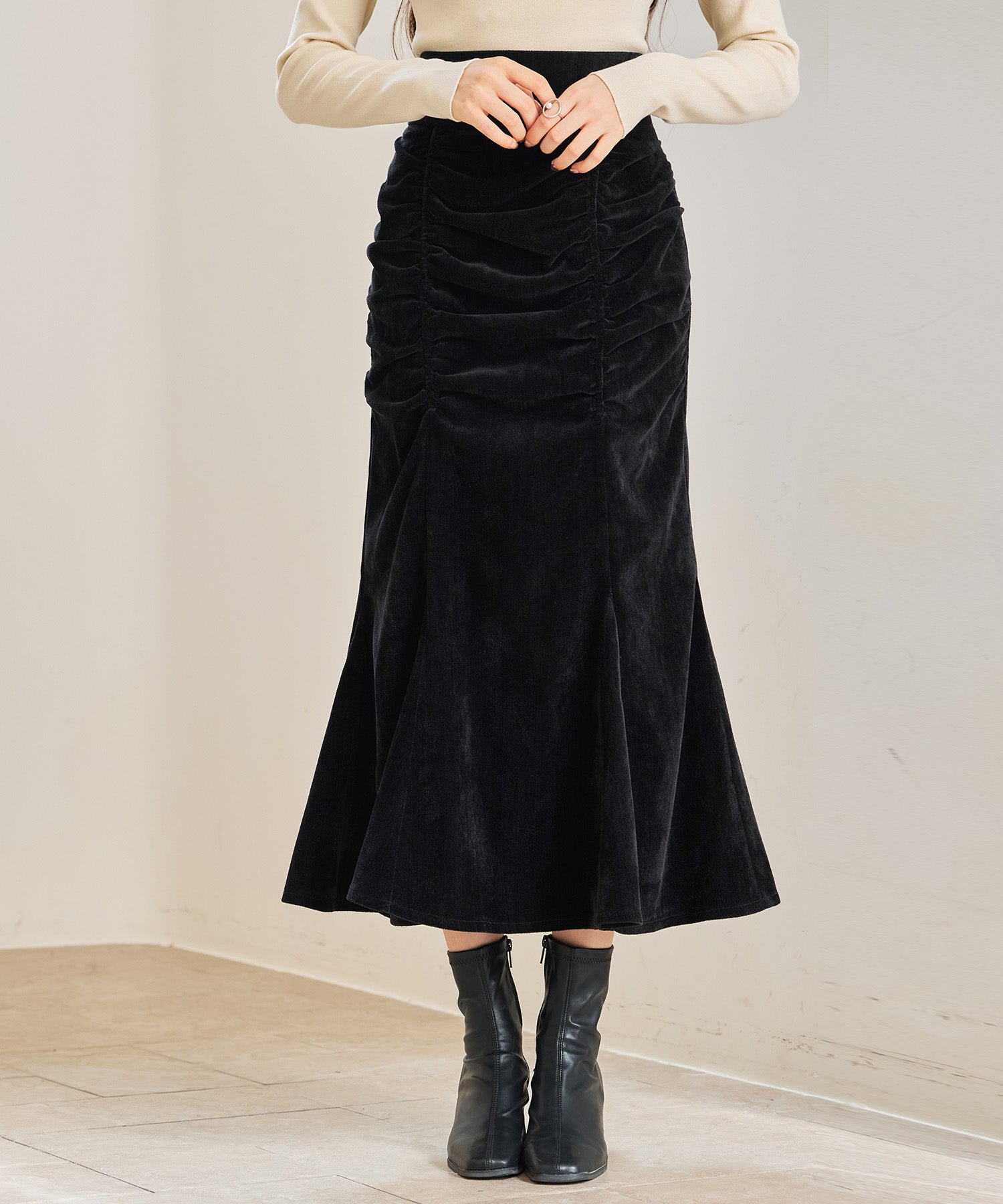 シャーリングハイウエストマーメイドスカート sdp0321 ブラック