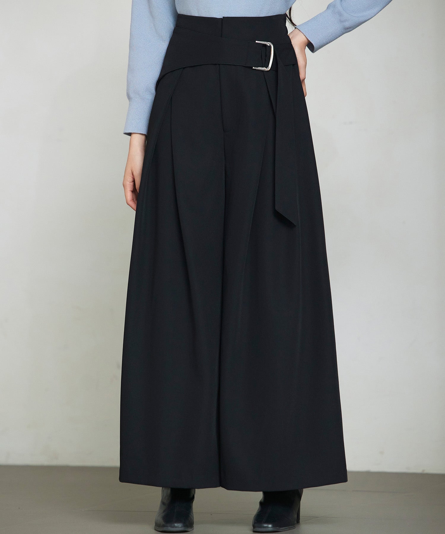 太めの飾りベルトワイドスラックスパンツ ｜ 全3色 × 3サイズ