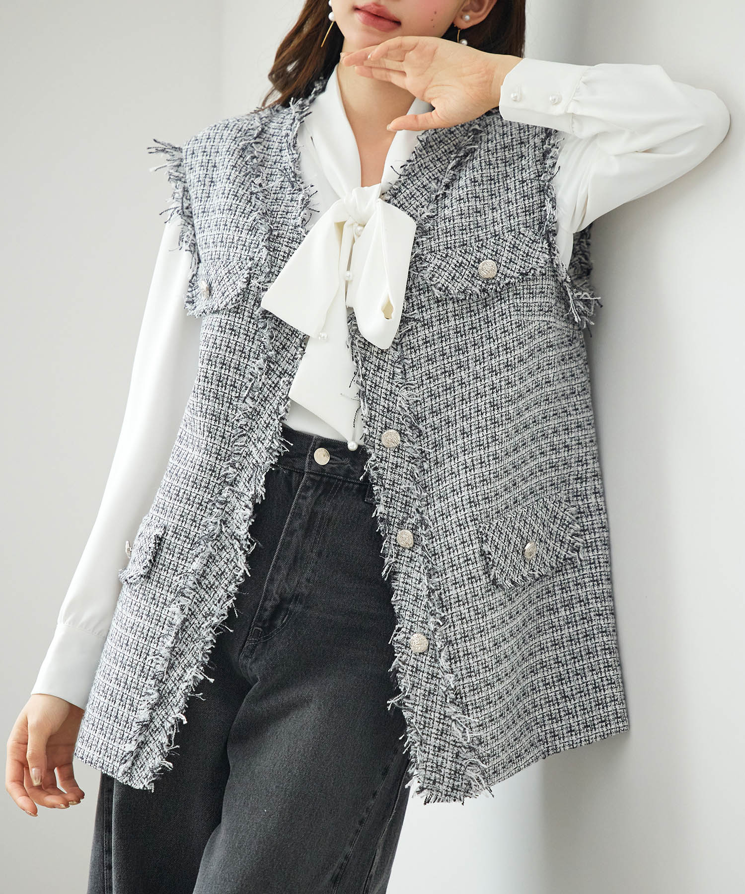 ツイードフリンジロングベストsdp0324 ホワイト – [公式]SAISON DE