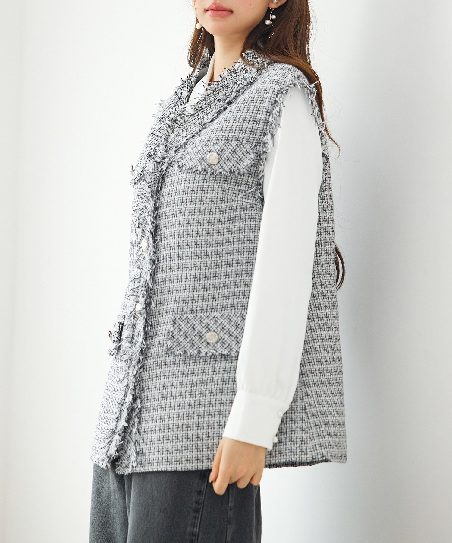 ツイードフリンジロングベストsdp0324