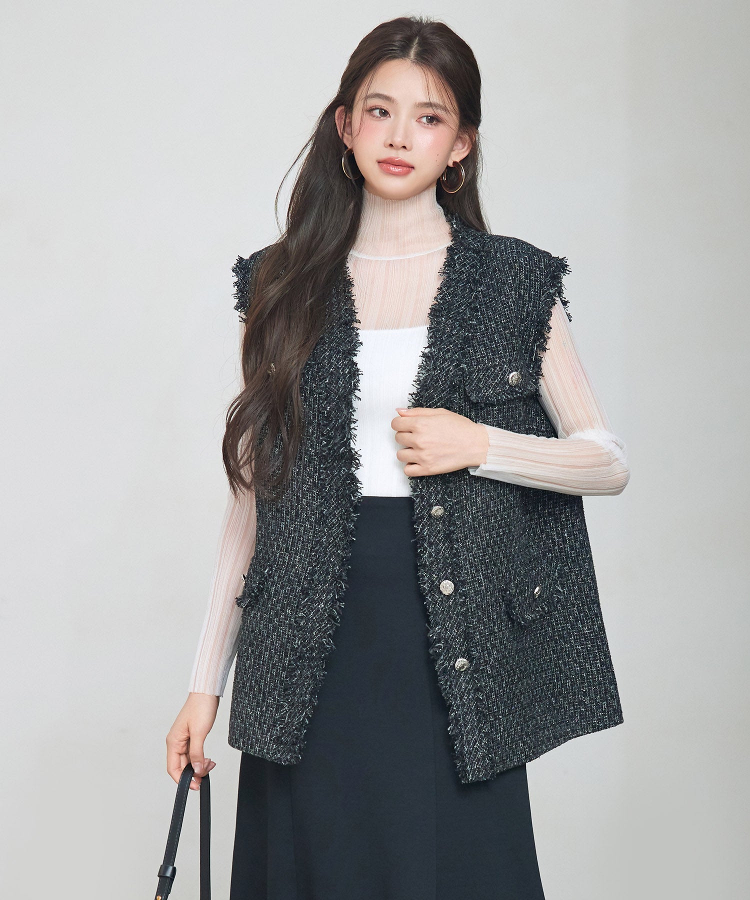 ツイードフリンジロングベストsdp0324 ブラック – [公式]SAISON DE