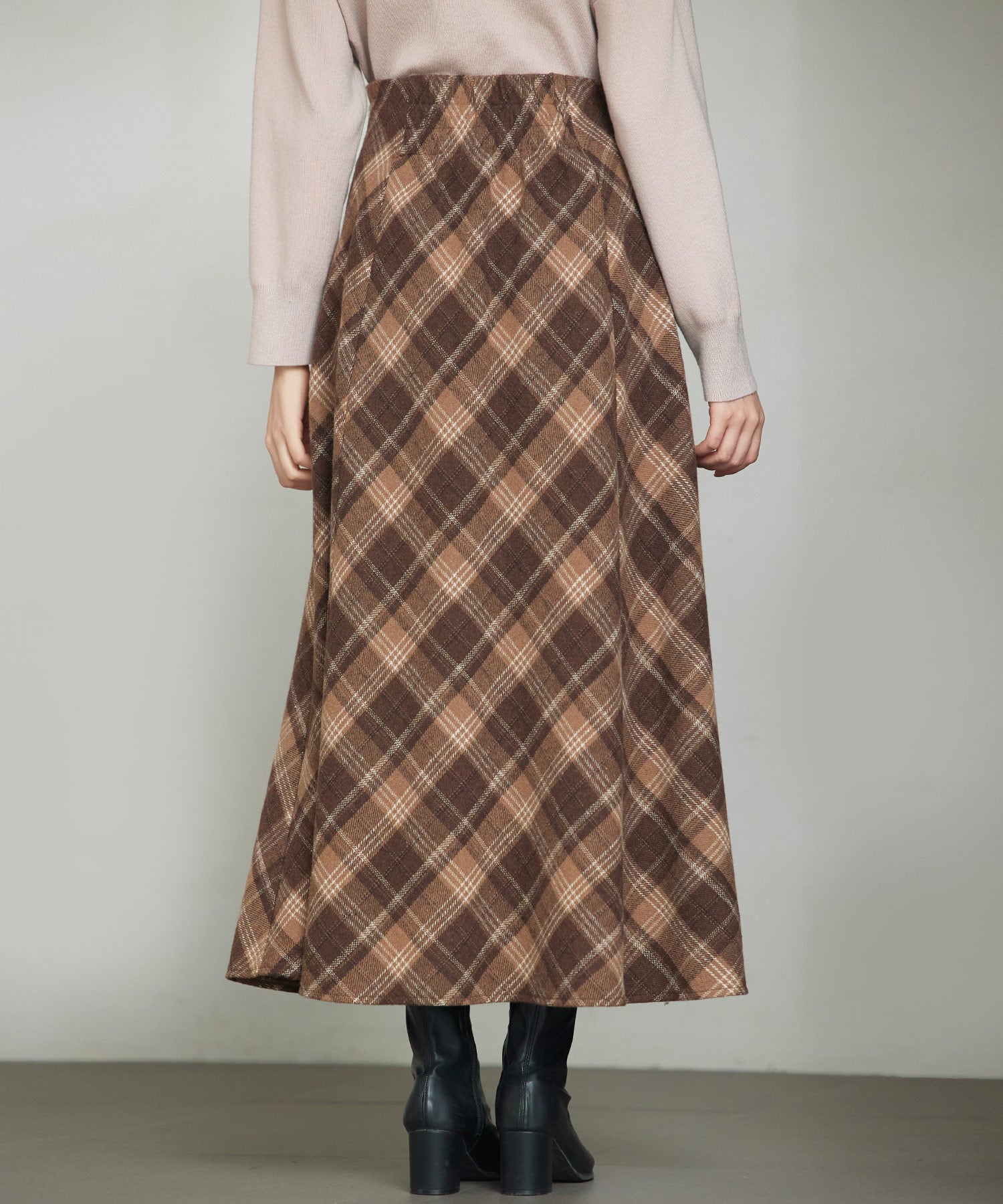チェック柄ハイウェイトロング丈スカートsdp0326 ブラウン – [公式