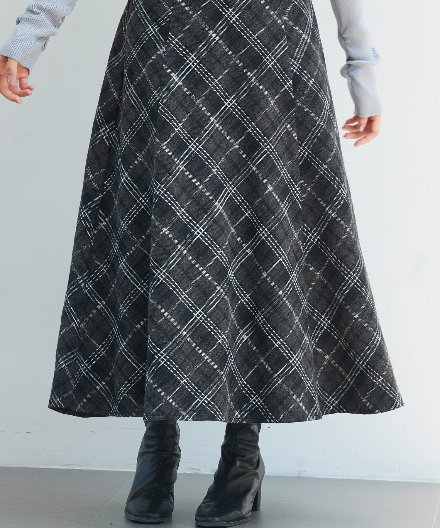 チェック柄ハイウェイトロング丈スカートsdp0326 ブラック – [公式