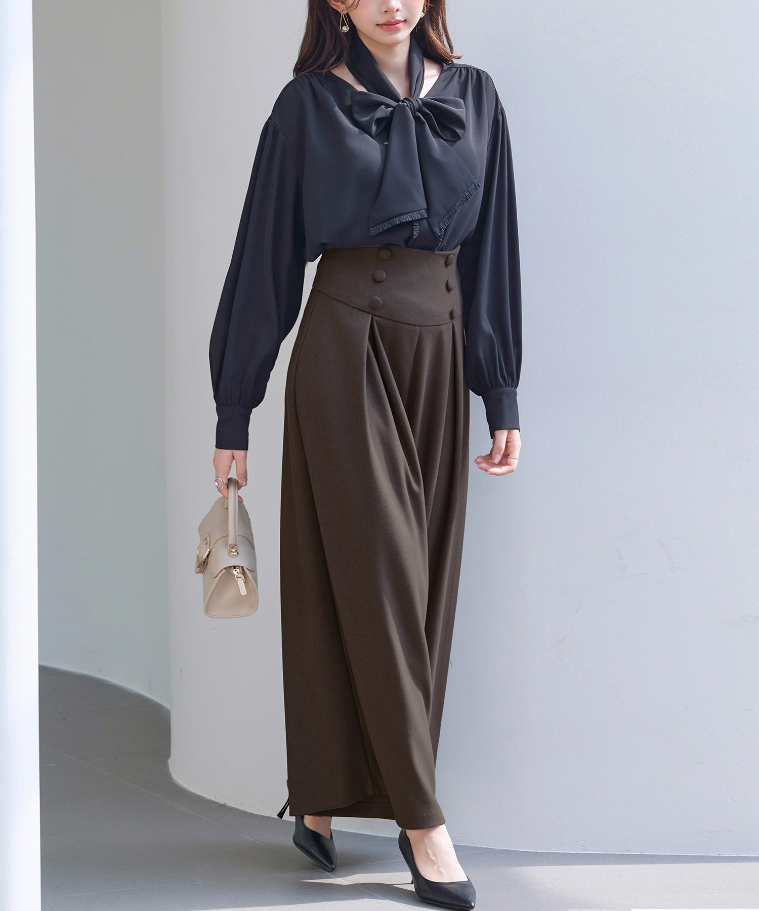 ハイウエストのセーラーワイドパンツsdp0327 ダークブラウン – [公式