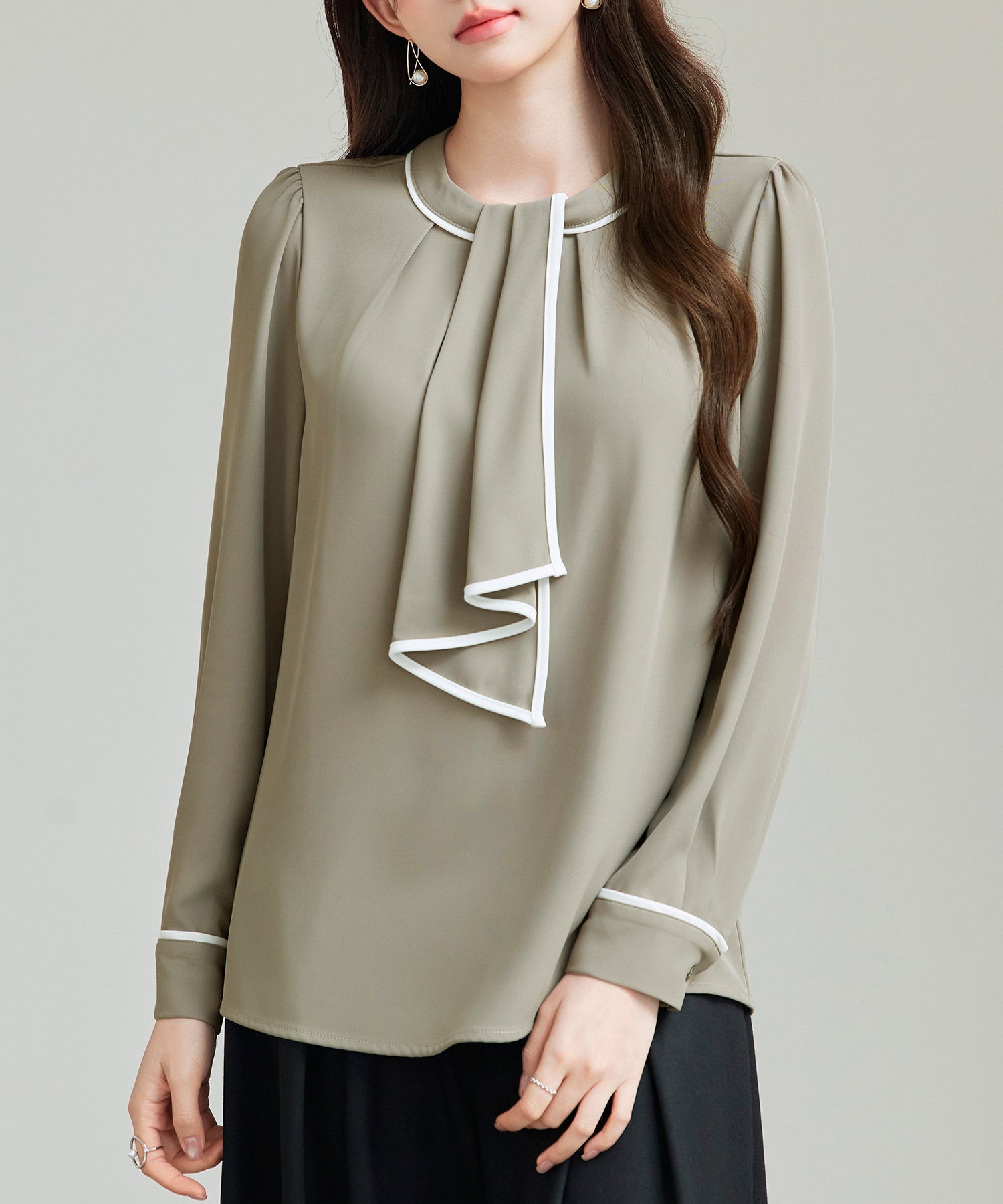 theory luxe 2Way ボウタイブラウス　 Jens グリーン　42 TRオーガンジー 2WAY ボウタイブラウス（BLWWLS0209