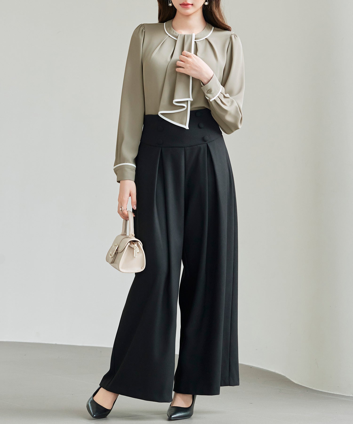 首元2wayボウタイ配色ブラウスsdp0328 カーキ – [公式]SAISON DE