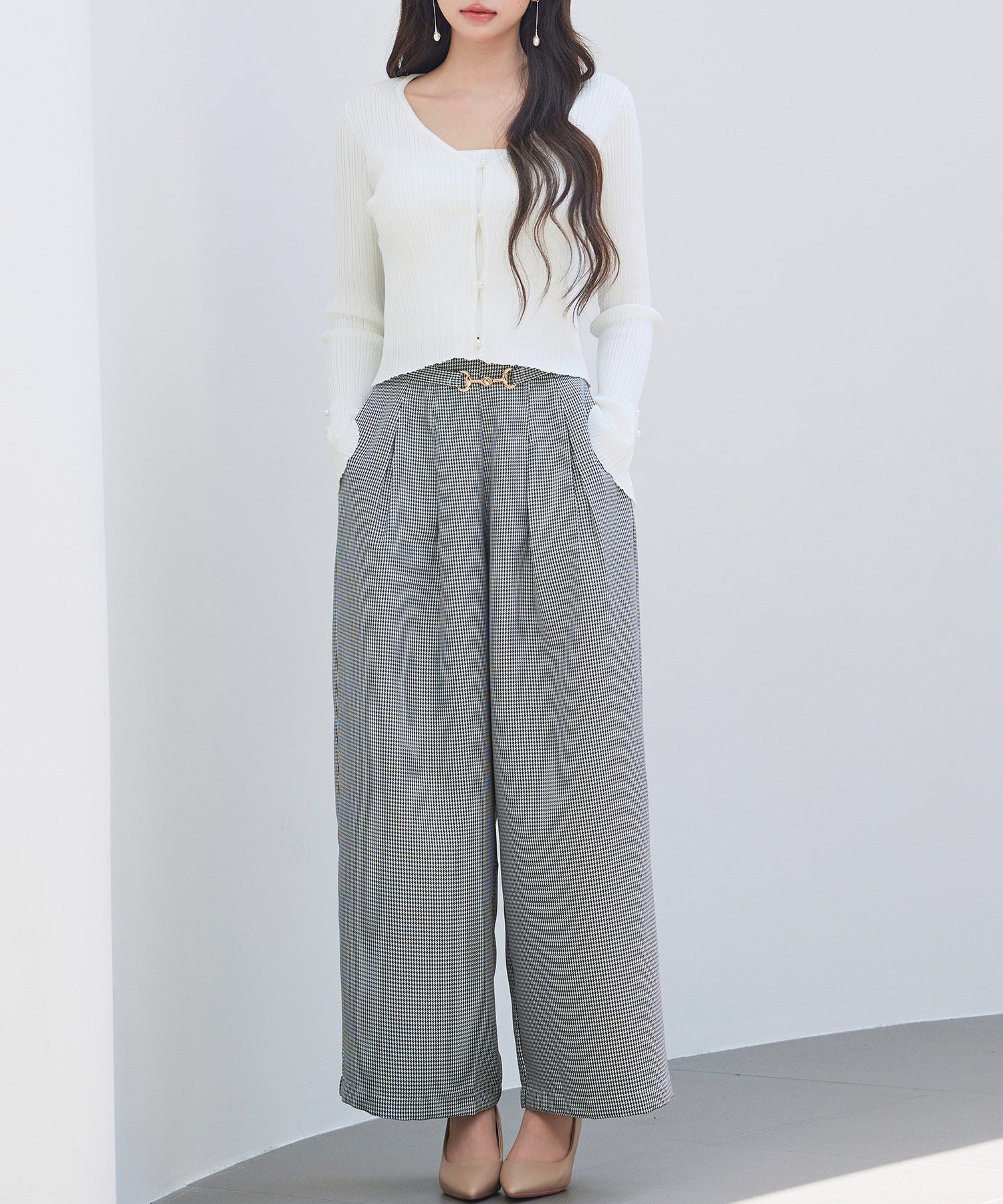 グレンチェックのハイウエストドカンパンツsdp0330 グレー – [公式