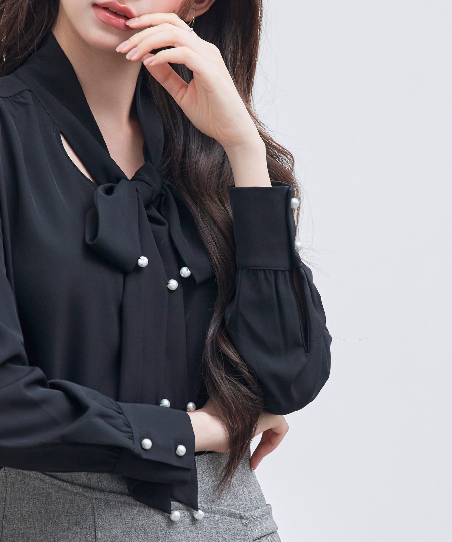 パール付き ボウタイブラウスsdp0343 ブラック – [公式]SAISON DE