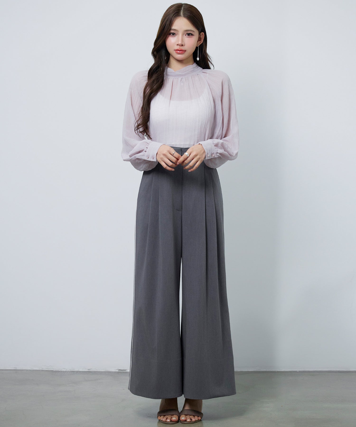 シフォンブラウスとインナー2点セットsdp0350 パープル