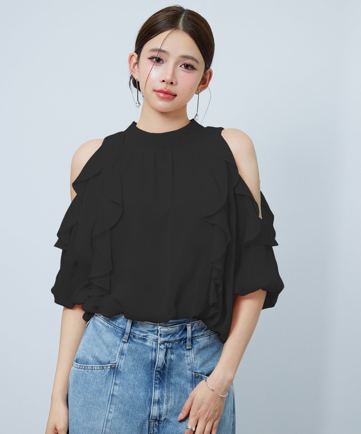オープンショルダーフリルシフォンブラウスsdp0354-102-8