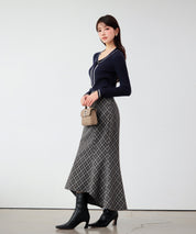チェック柄ミモレ丈マーメイドスカート