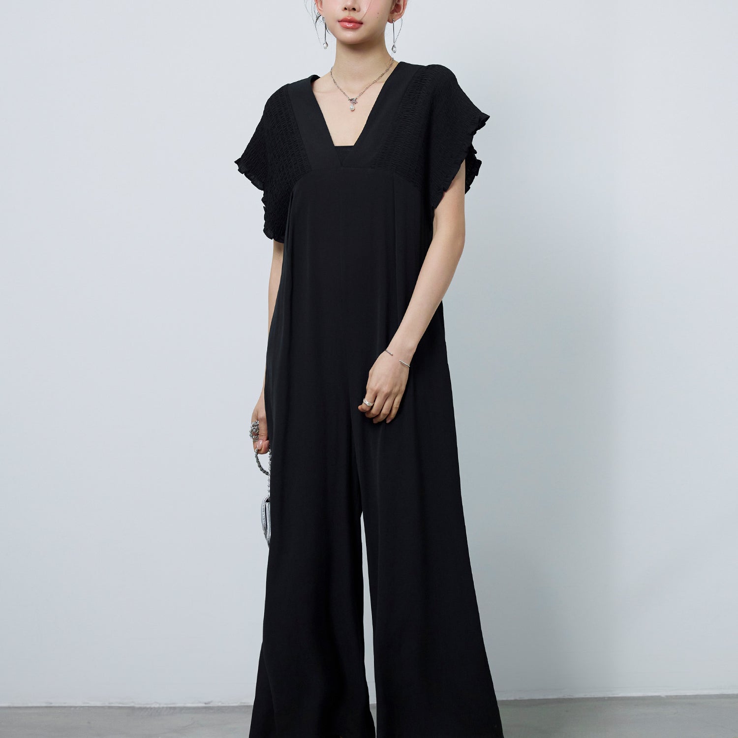 シャーリングスリーブワイドロンパースsdp0364-102-8