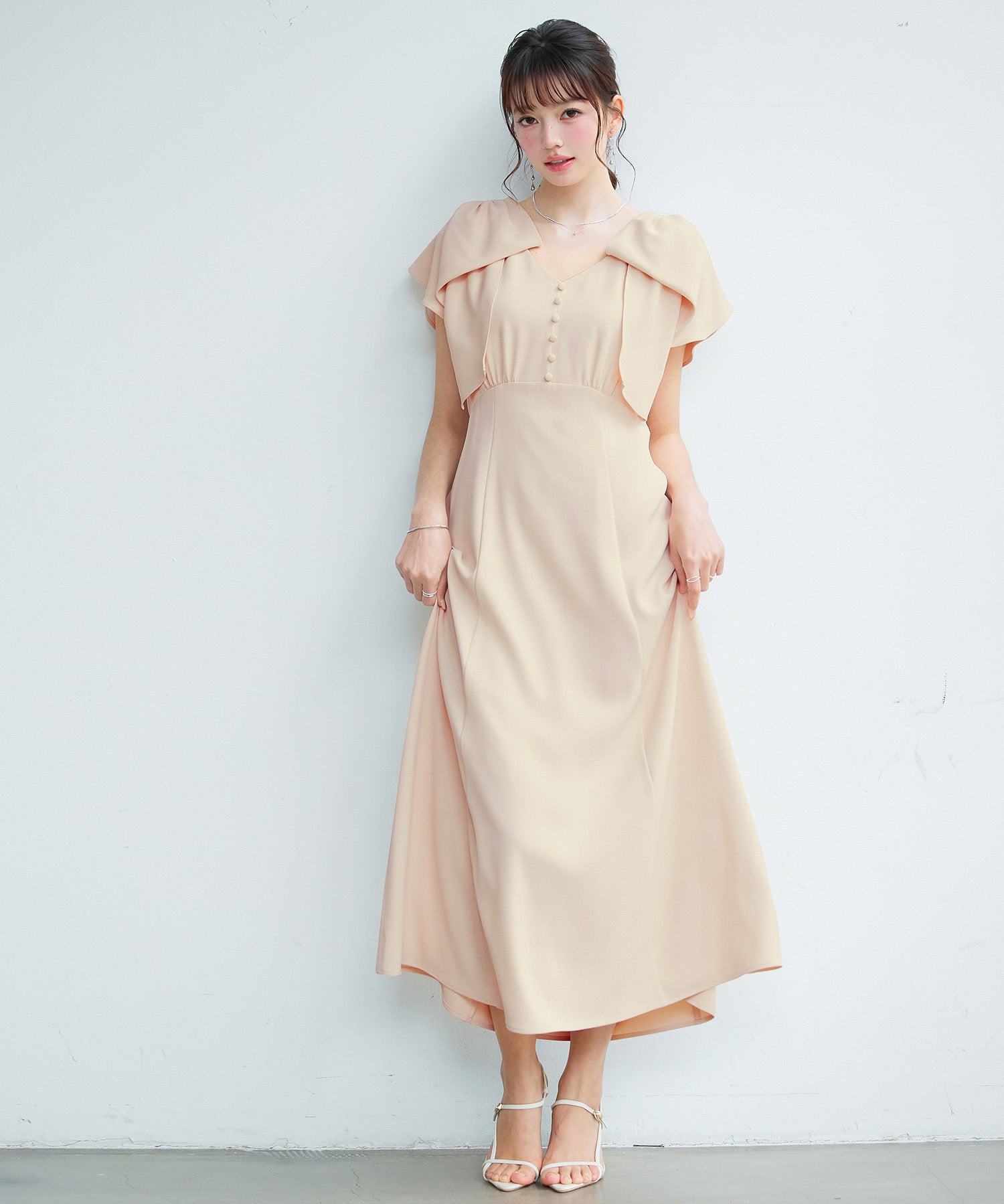 ビッグリボンショルダーロングワンピース ｜ 全3色 × 3サイズ