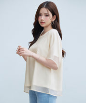 異素材ラグランスリーブTシャツsdp0386 ライトベージュ