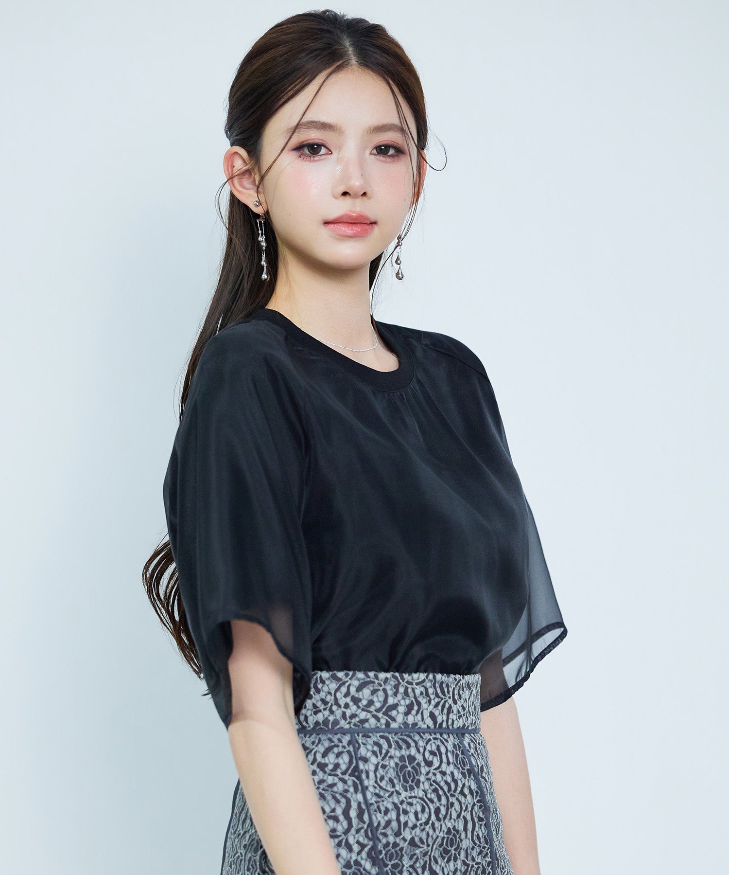 異素材ラグランスリーブTシャツsdp0386 ブラック