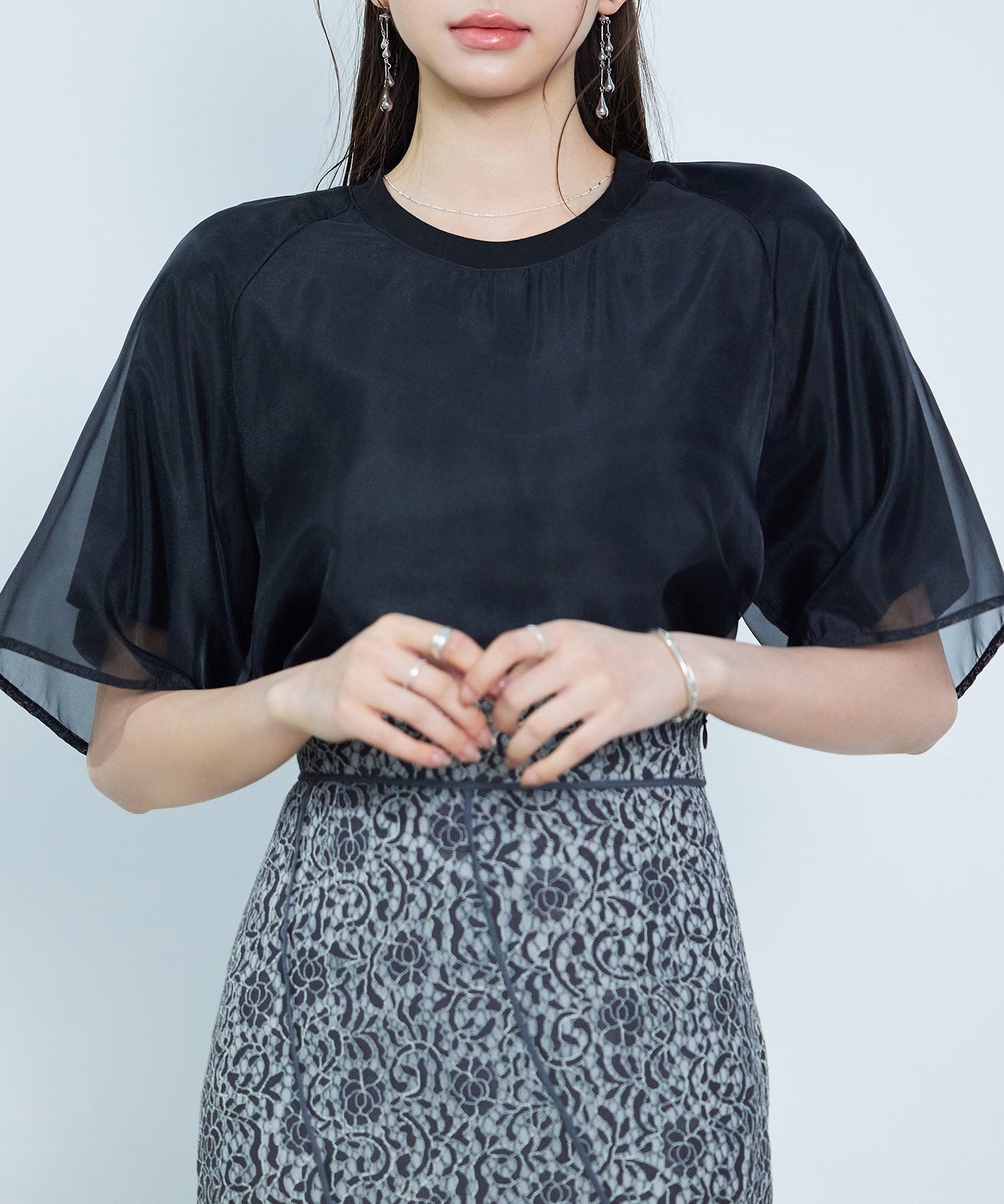 異素材ラグランスリーブTシャツsdp0386 ブラック