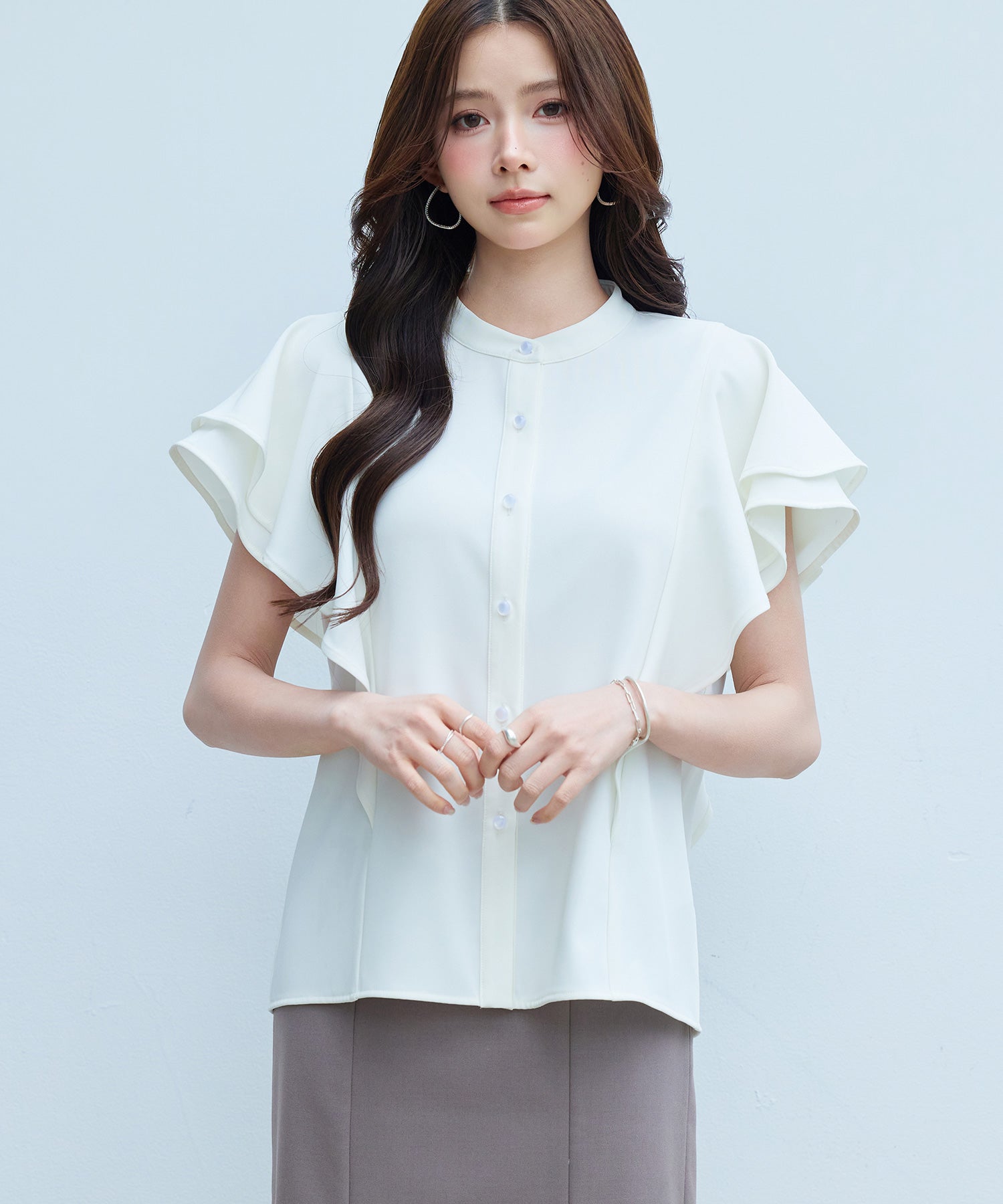 二段フリルスリーブスタンドカラーブラウスsdp0388-102-38