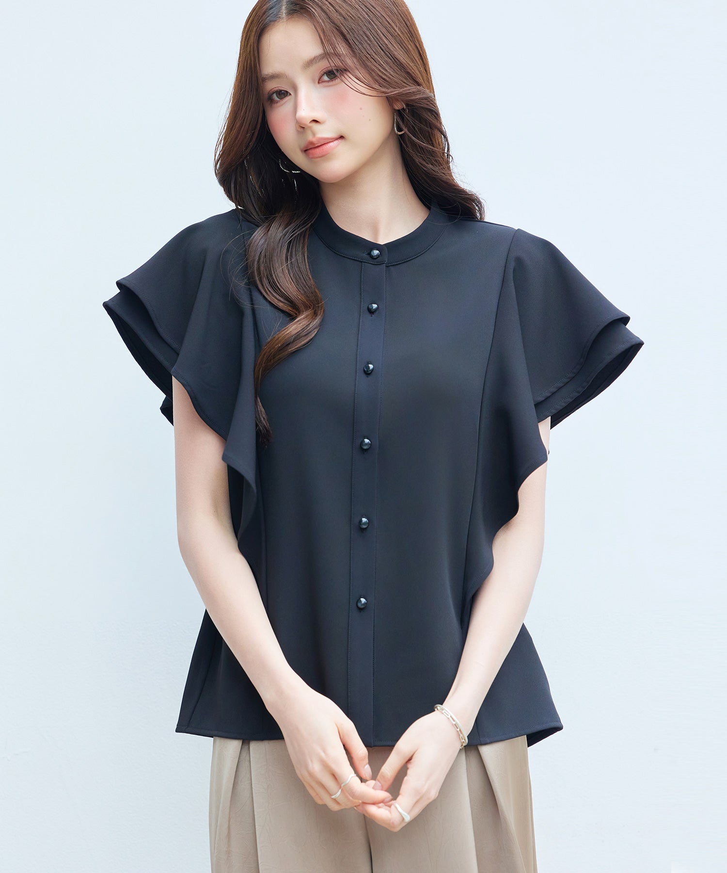 二段フリルスリーブスタンドカラーブラウスsdp0388-102-8