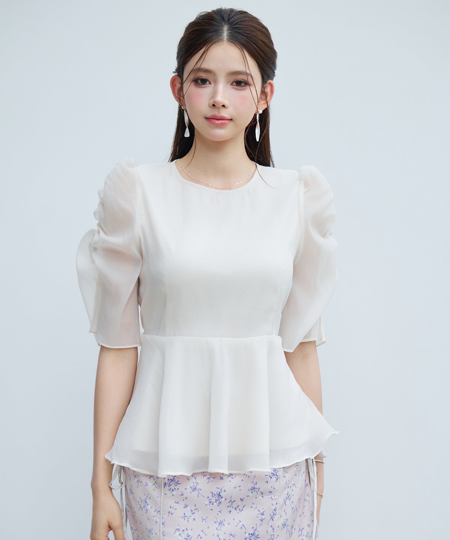 オーガンジー生地ペプラムブラウスsdp0390-102-38