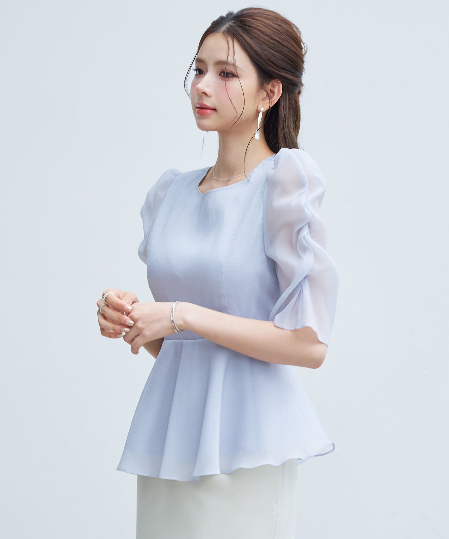 オーガンジー生地ペプラムブラウスsdp0390-102-72