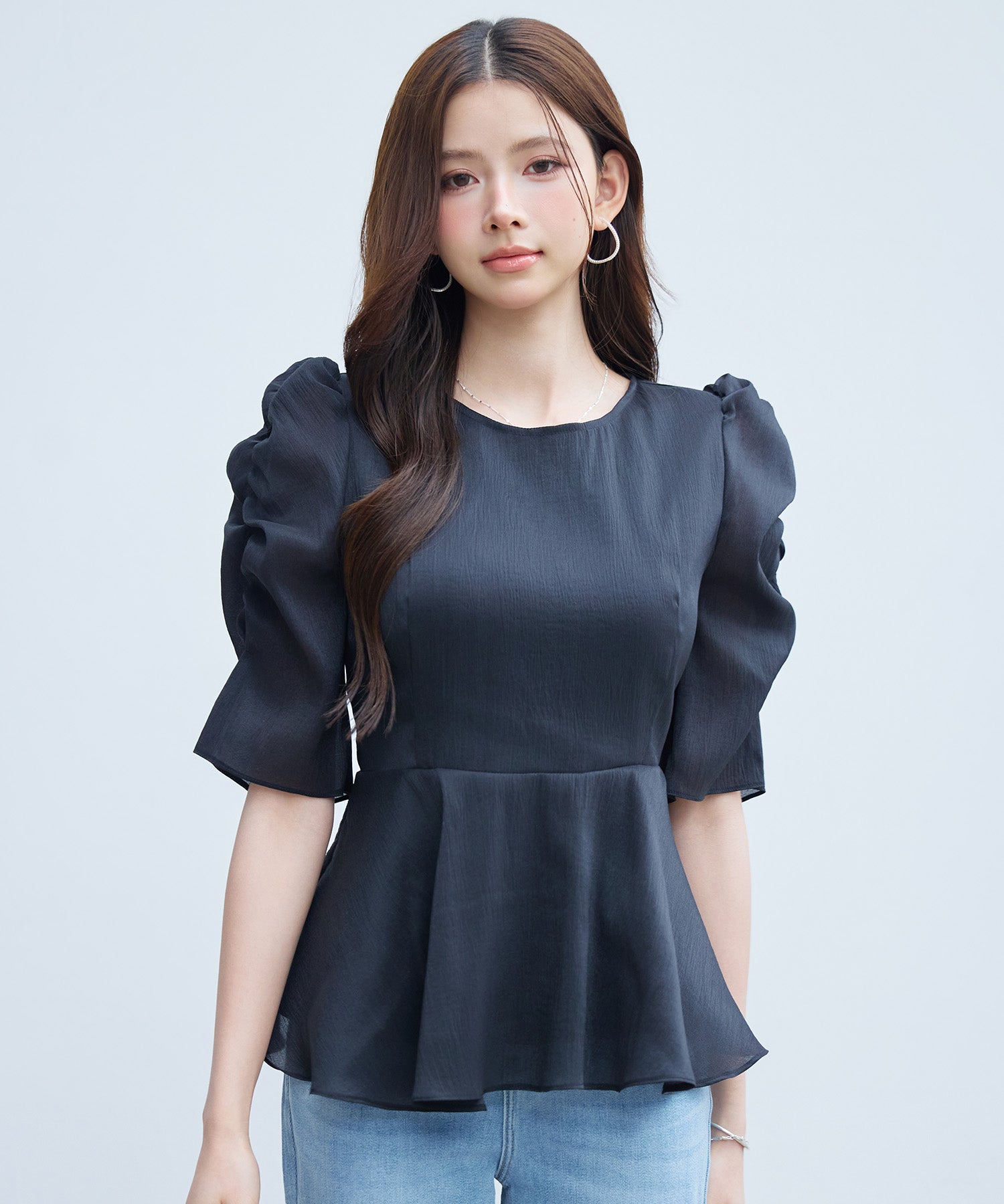 オーガンジー生地ペプラムブラウスsdp0390-102-8