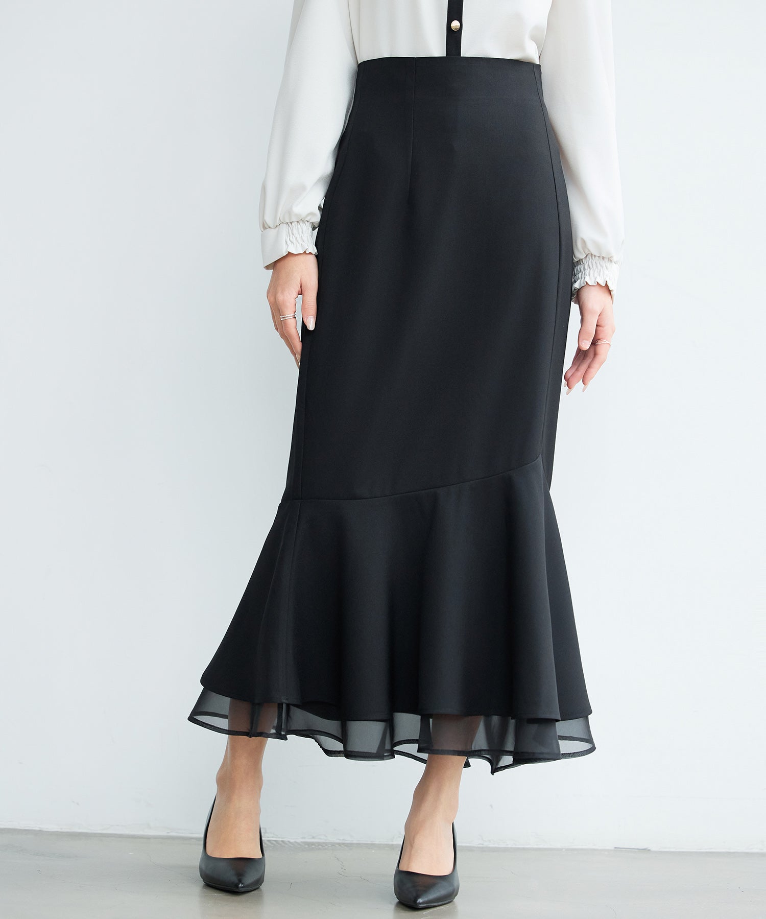 アシンメトリー二段フリルスカートsdp0393 ブラック