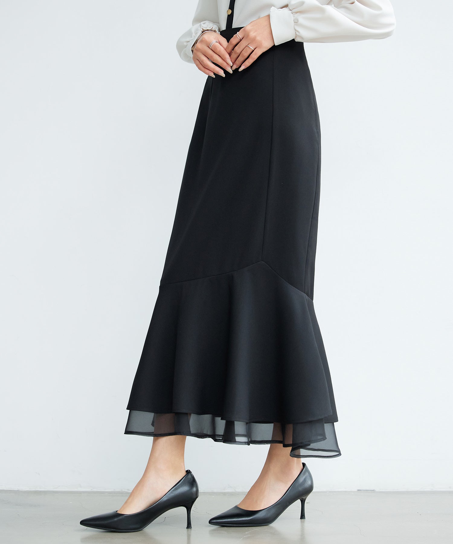 アシンメトリー二段フリルスカートsdp0393 ブラック