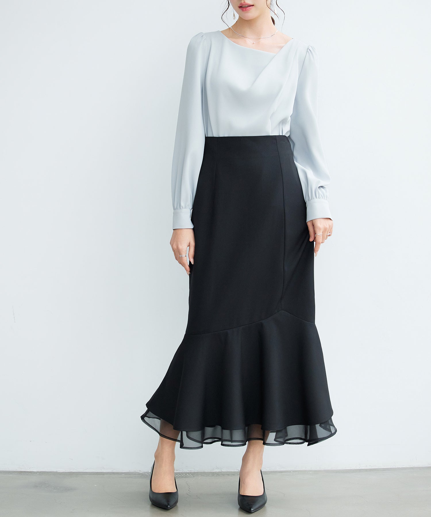 アシンメトリー二段フリルスカートsdp0393 ブラック