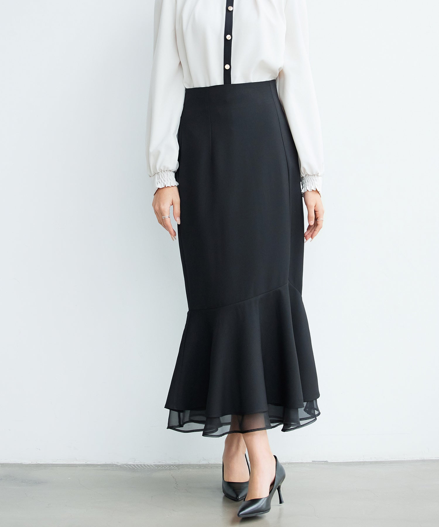 アシンメトリー二段フリルスカートsdp0393 ブラック