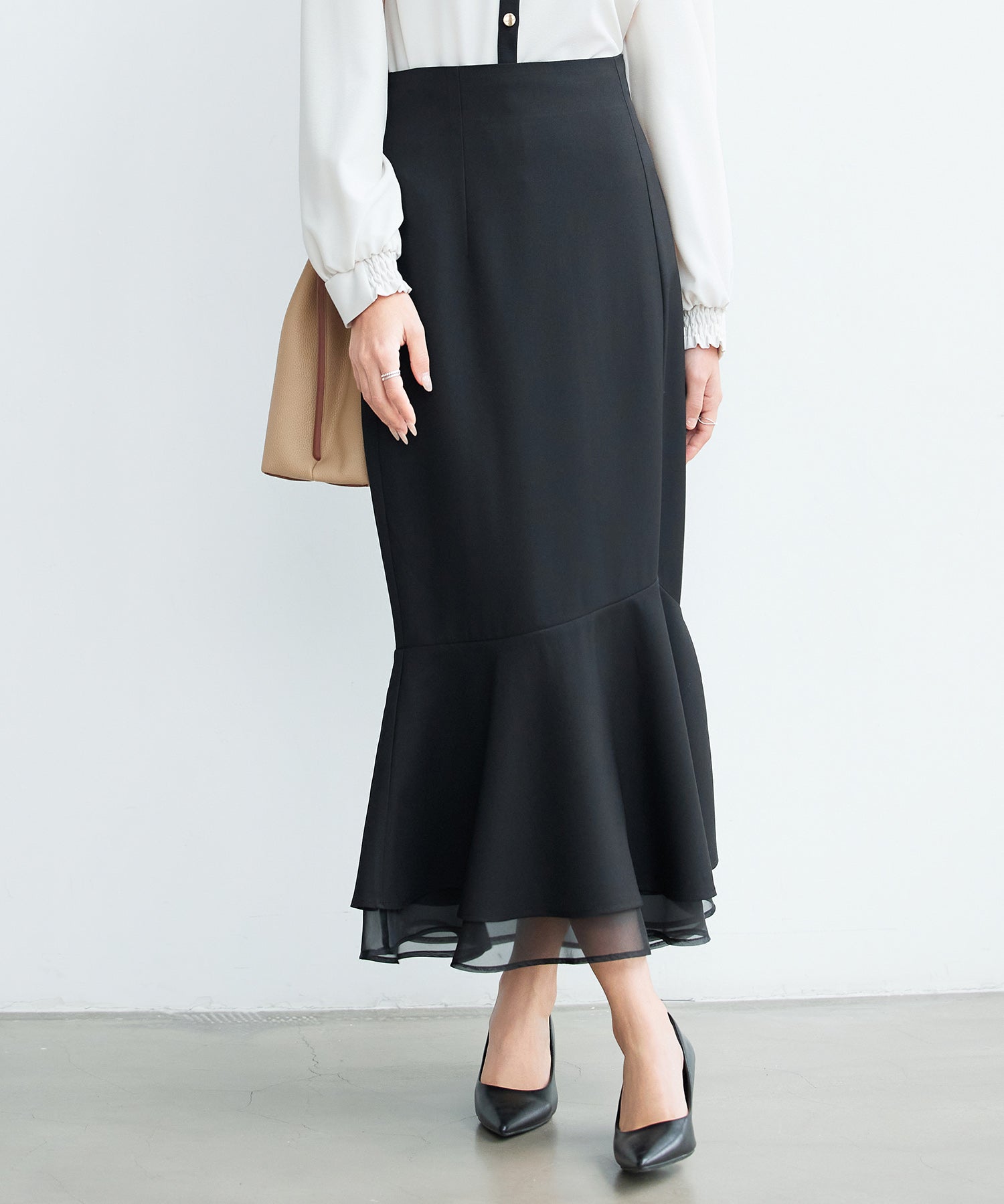 アシンメトリー二段フリルスカートsdp0393 ブラック