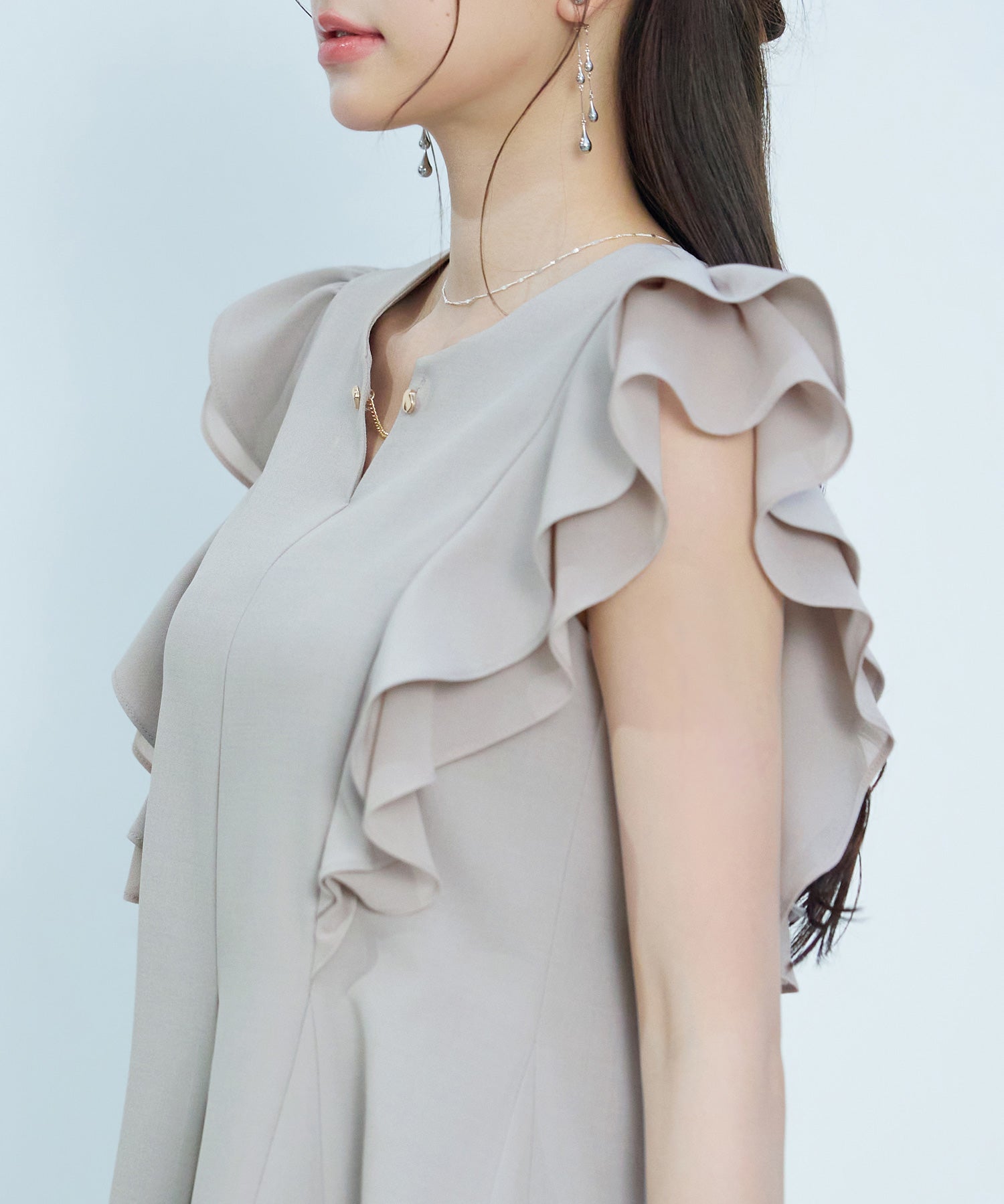 ダブルフリルキーネックブラウスsdp0394 オートミール