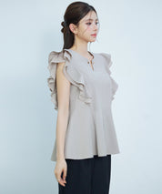 ダブルフリルキーネックブラウスsdp0394 オートミール