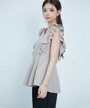 ダブルフリルキーネックブラウスsdp0394 オートミール