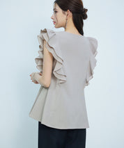 ダブルフリルキーネックブラウスsdp0394 オートミール