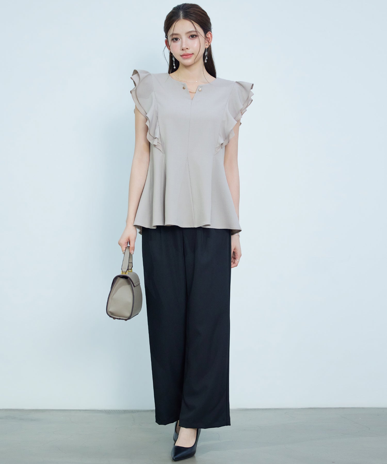ダブルフリルキーネックブラウスsdp0394 オートミール