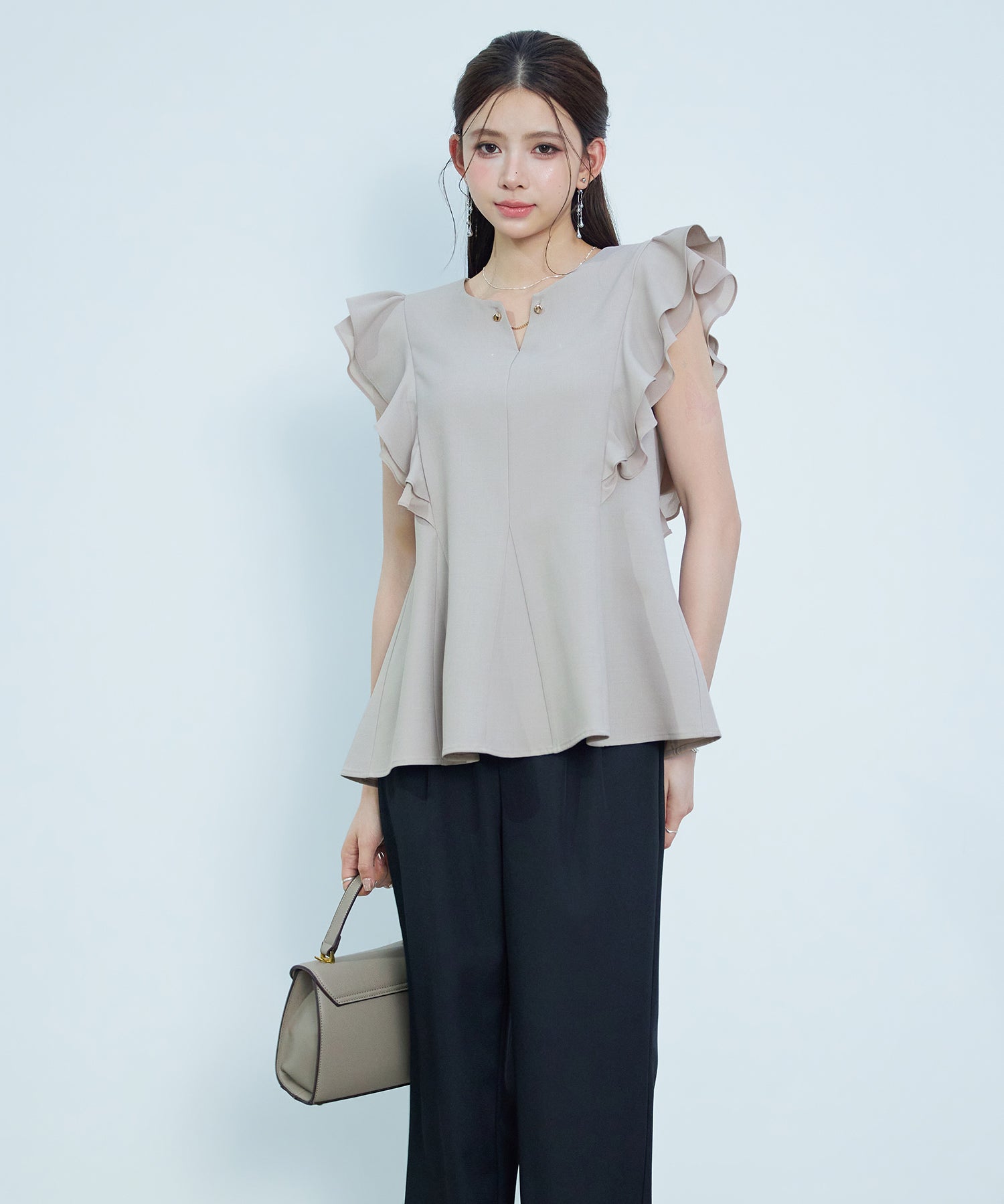 ダブルフリルキーネックブラウスsdp0394 オートミール