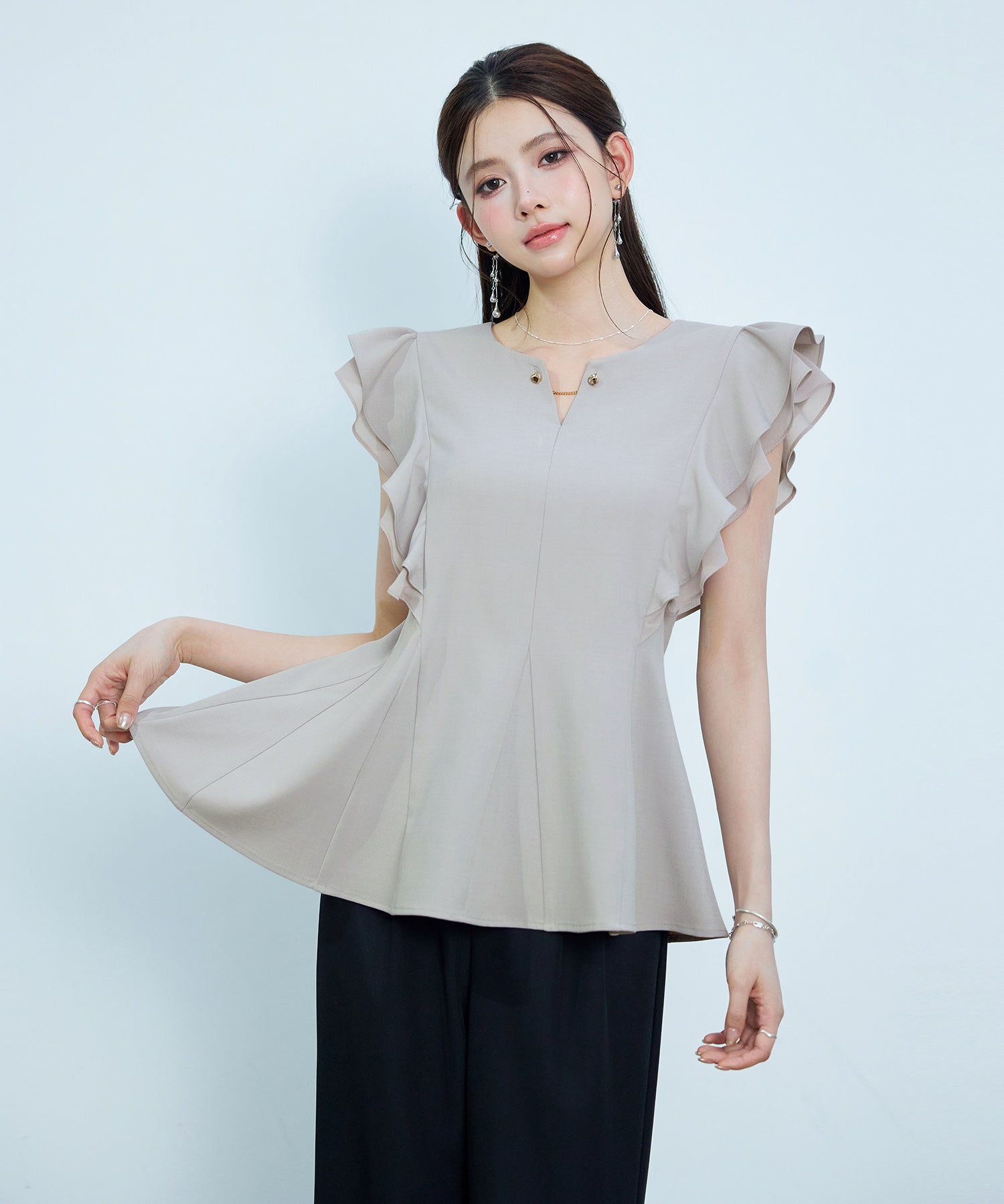 ダブルフリルキーネックブラウスsdp0394 オートミール